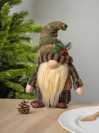 Фигурка декоративная текстиль, Гномик, 36 см, зеленая, Y4-9445