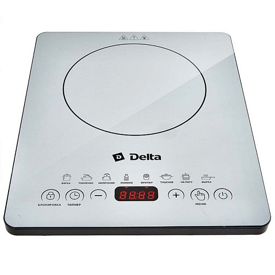 Плита индукционная Delta, D-302N, 2000 Вт, 1 конф, стеклокерам, 8 программ, бел