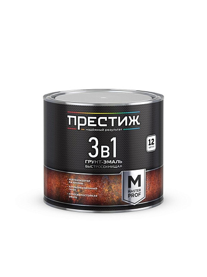Грунт-эмаль Престиж, Мастер, по ржавчине, быстросохнущая, смоляная, черная, 1.9 кг