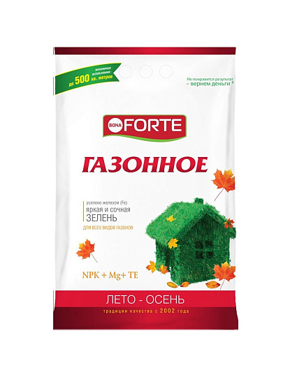 Удобрение Газонное, с микроэлементами, осень, минеральное, гранулы, 5 кг, Bona Forte