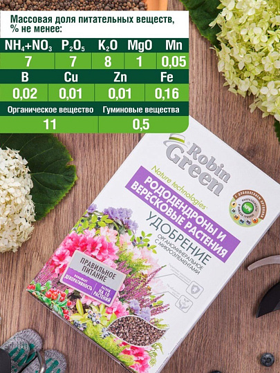 Удобрение для рододендронов и вересковых растенее, с микроэлементами, органоминеральное, 1 кг, Робин Грин