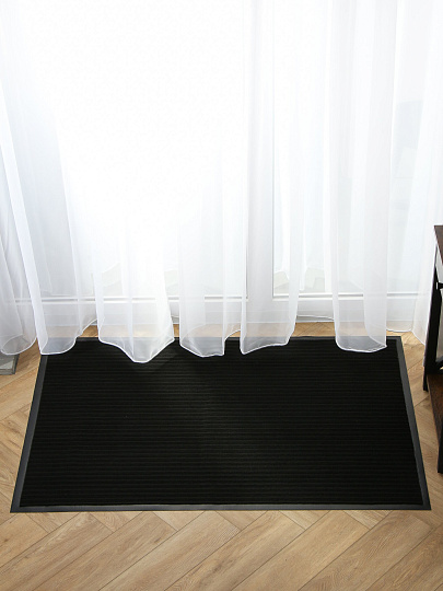 Коврик грязезащитный, 80х120 см, прямоугольный, резина, с ковролином, ребристый, черный, 35-063/w