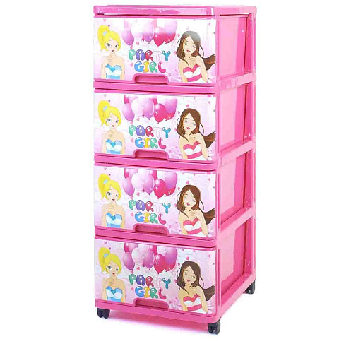 Комод детский 4 ящика, Модница, 40х50х94 см, розовый, Dunya Plastik, для девочек, 04030