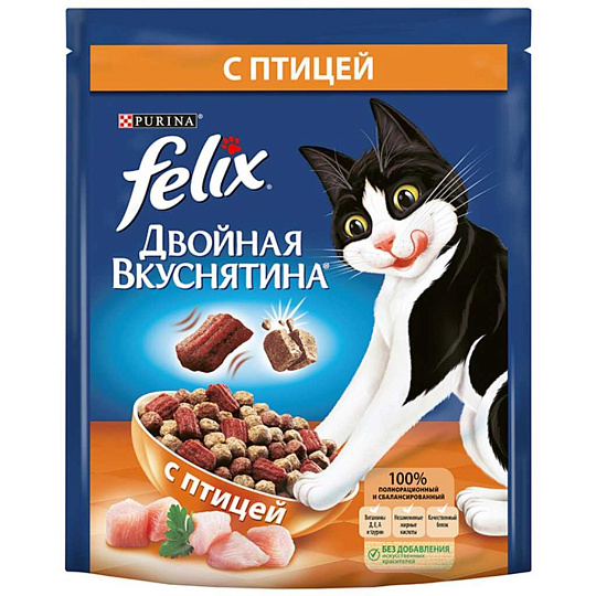 Корм для животных Феликс, Двойная вкусятина, 600 г, для взрослых кошек, сухой, курица, пакет, 12498661