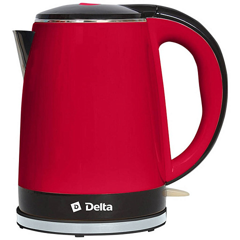 Чайник электрический Delta, DL-1370, красно-черный, 1.8 л, 1800 Вт, скрытый нагревательный элемент, пластик