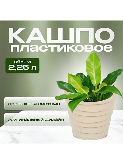 Кашпо пластик, 2.25 л, универсальное, кремовое, La Decoro, Бархан, КШ-4319