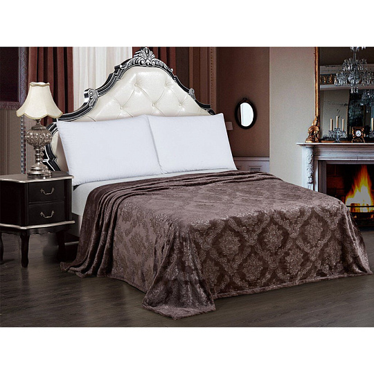 Плед 2-спальный, 180х200 см, велсофт жаккард, 100% полиэстер, Cleo, Парма, горький шоколад, 180/148-OP