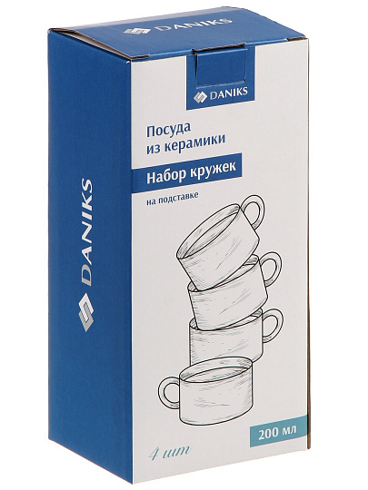 Набор кружек 4 шт на мет. Подставке, керамика, Лав, 200мл, Daniks, Y4-9698
