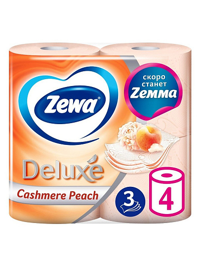 Туалетная бумага Zewa, Deluxe, 3 слоя, 4 шт, 18.8 м, с втулкой, персик
