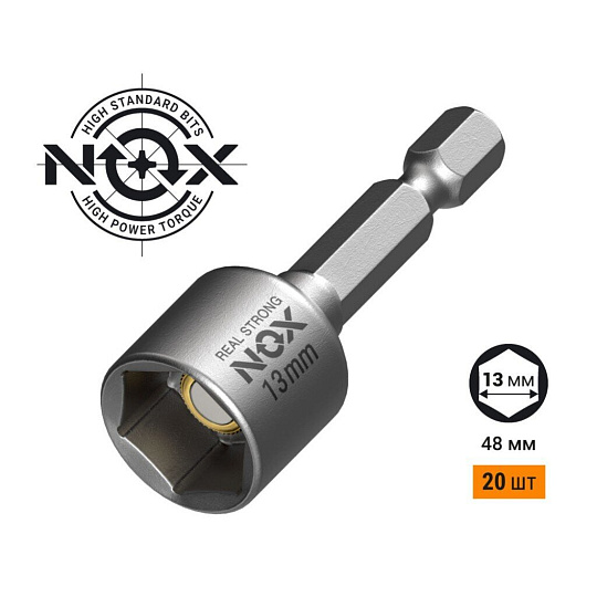 Ключ-насадка для кровельных саморезов, Nox, 13х48 мм, магнитный адаптер