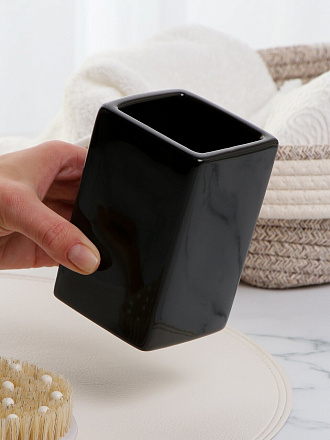 Стакан для зубных щеток, 7х7х11 см, керамика, черный глянец, Y4-9862