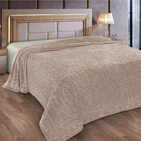 Плед 1.5-спальный, 150х205 см, микрофибра, 100% полиэстер, Marianna, Косичка, темно-бежевый, 05 А