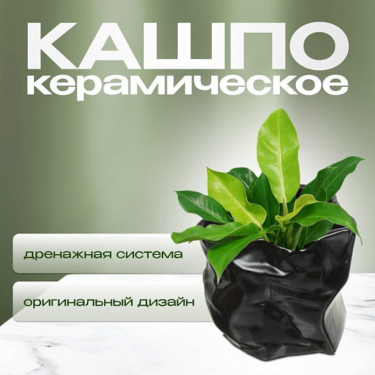 Кашпо керамика, черное, Креатив 1 Сорт, 10 001 269