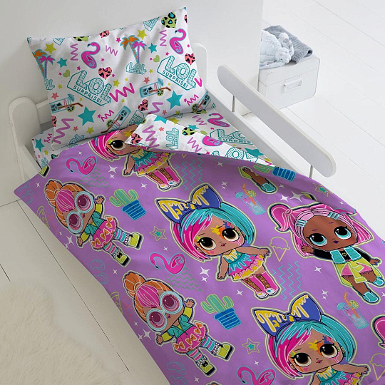 Постельное белье детское 1.5-спальное, простыня 150х214 см, 1 наволочка 70х70 см, пододеяльник 143х215 см, Непоседа, поплин, L.O.L. Surprise! Neon 16265-1/16289-1 651788