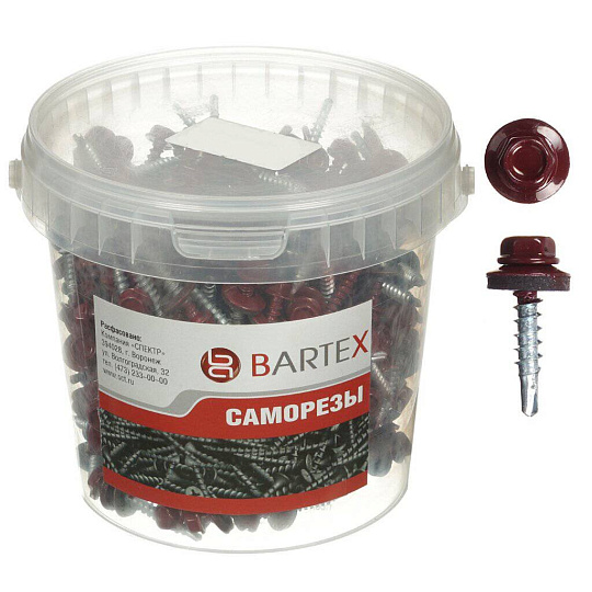 Саморез кровельный, диаметр 4.8х29 мм, 200 шт, красный, банка, Bartex