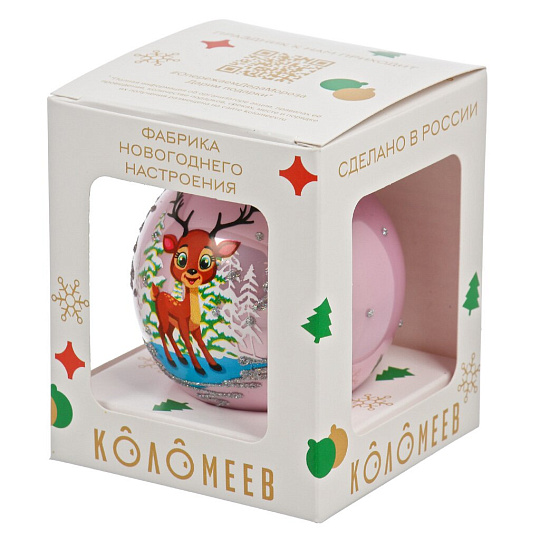 Елочный шар Олененок северный, 6.5 см, стекло, КУ-65-234080