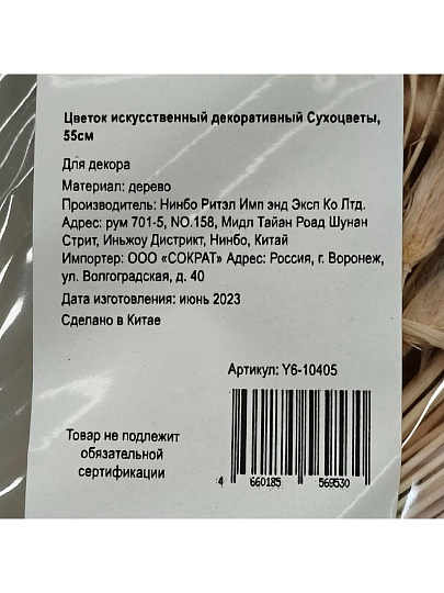 Цветок искусственный декоративный Сухоцветы, 55 см, коричневый, Y6-10405