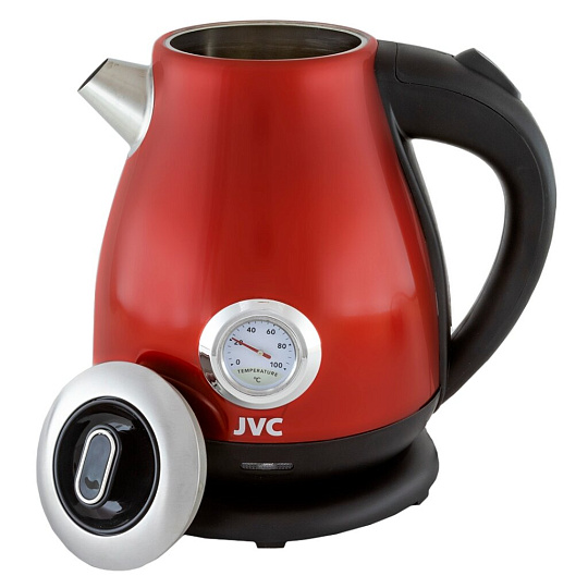 Чайник электрический JVC, JK-KE1717, красный, 1.7 л, 2200 Вт, скрытый нагревательный элемент, нержавеющая сталь