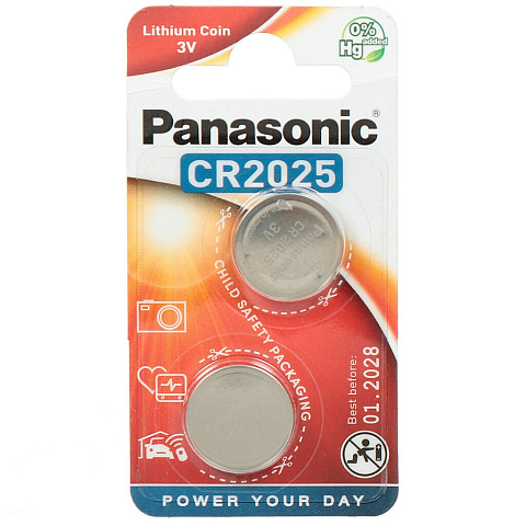 Батарейка Panasonic, CR2025, Power Cells, литиевая, 3 В, блистер, 2 шт, УТ-00000237