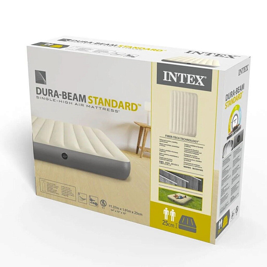 Матрас надувной Intex, 191х137х25 см, 64102, без насоса, флокированный, особопрочный, перегородка из полиэфирных волокон, 273 кг