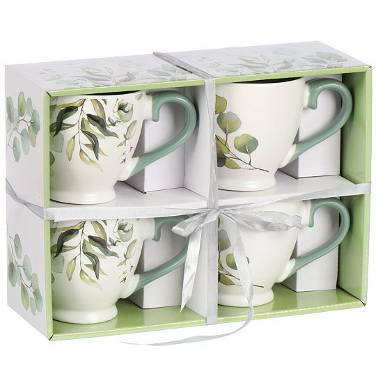 Кружка керамика, 4 шт, 450 мл, Эвкалипт, Daniks, 225792-ZPX300
