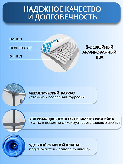 Бассейн каркасный Bestway, 366х122 см, Steel Pro Max, 56420BW, фильтр-насос, лестница, тент, 10250 л, ремкомплект