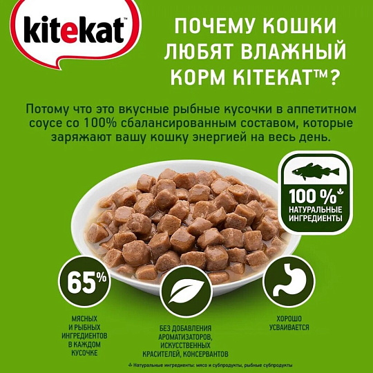 Корм для животных Kitekat, 85 г, для кошек, рыба в соусе, пауч