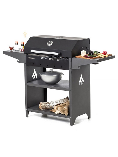 Мангал 1332х441х966 мм, 2 мм, с крышкой, гриль, полки, Gratar, Family Standart BBQ, FSB 2000