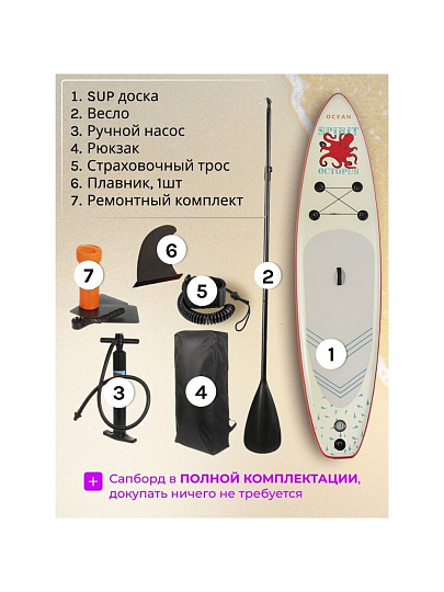 Сап борд надувной 330х81х15 см, одинарный ПВХ, рюкзак, насос, весло и лиш, ремкомплект, 200 кг, SUP004
