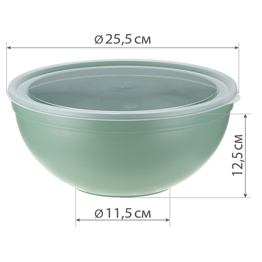 Миска пластик, круглая, 25.5х12.5 см, 4 л, с крышкой, Idea, М1304, фисташковая