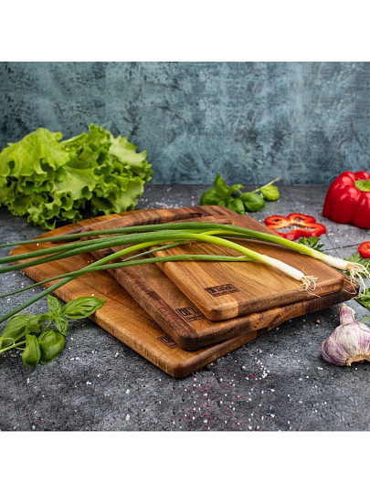Доска разделочная акация, 33х24х1.5 см, с ручкой, прямоугольная, Taller, TR-52224