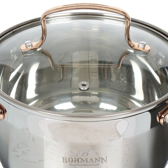 Набор посуды нержавеющая сталь, 6 предметов, кастрюли 2.1, 2.9, 3.9 л, индукция, Bohmann, BH-1903/G