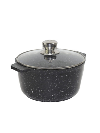 Кастрюля алюминий, антипригарное покрытие, 5 л, крышка стекло, Алтей, Granit Perfection black, 05-0550-310