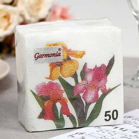 Салфетки бумажные Гармония Цвета, Ирисы, 50 шт, в ассортименте