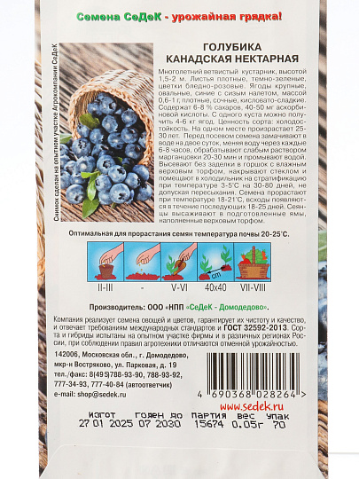 Семена Голубика, Нектарная, цветная упаковка, Седек