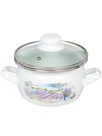 Кастрюля эмалированная сталь, 1.5 л, крышка стекло, сферический, Сантэкс, Лаванда, 1-2415112, индукция