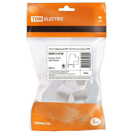 Угол Т-образный пластик, 15х10 мм, 4 шт, белый, TDM Electric, КМТ, SQ0411-0120