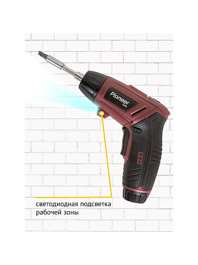 Отвертка аккумуляторная, Pioneer, CS-M0401, 4 В, 2 А.ч, Li-ion, 3.5 Н-м, 200 об/мин