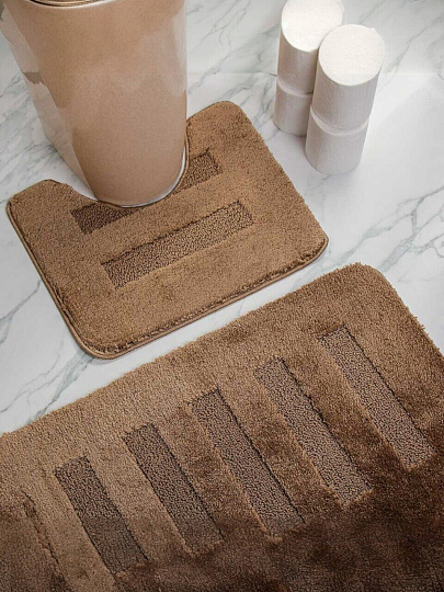 Комплект ковриков для ванной, антискользящий, 2 шт, 0.5х0.8, 0.4х0.5 м, 20 мм, бежевый, Aqua-Prime, Melany