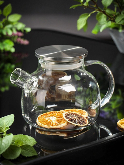 Чайник заварочный стекло, 0.6 л, с ситечком, с металлической крышкой, Daniks, Y4-6131