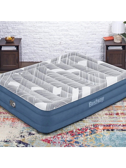 Матрас надувной Bestway, 203х152х36 см, 6712Y, насос встроенный, электрический, флокированный, с сумкой, 300 кг
