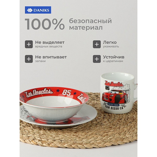 Набор посуды керамика, 3 шт, Болид, тарелка 18см, салатник 15см/350мл, кружка 230мл, Daniks, C623