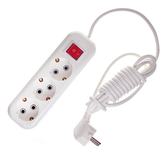 Удлинитель бытовой 3 гнезда, 3 м, с заземлением, 16 А, выключатель, 250 В, Lux, У3-ЕВК-03