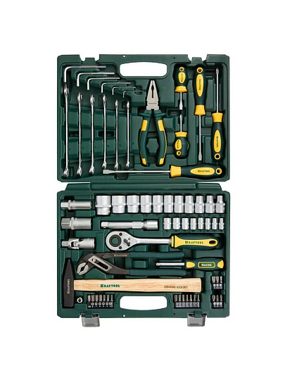 Набор слесарных инструментов Kraftool, Extrem-66, 1/2", 1/4", сталь, кейс, 66 предметов