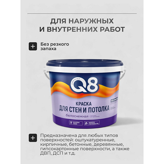 Краска водно-дисперсионная, Formula Q8, акриловая, интерьерная, матовая, 13 кг