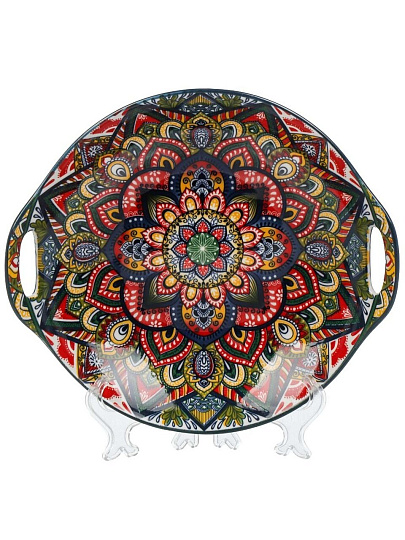 Блюдо фарфор, 22.5х20.5х4.5 см, с ручками, синее, Arabesque, Nouvelle Home, 860082