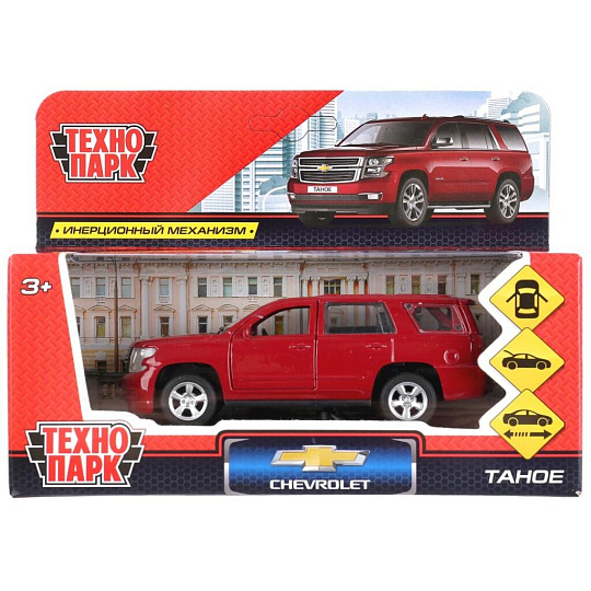 Машина Технопарк, Chevrolet Tahoe, 12 см, инерционная, открывающие двери и багажник, металл, TAHOE-RD