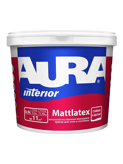 Краска водно-дисперсионная, Aura, Mattlatex, акриловая, универсальная, моющаяся, влагостойкая, матовая, 0.9 л