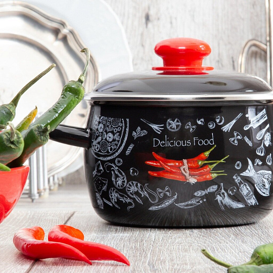 Кастрюля эмалированная сталь, 5.5 л, крышка сталь, Appetite, Chilli, 1RC221M/1МС221М, индукция