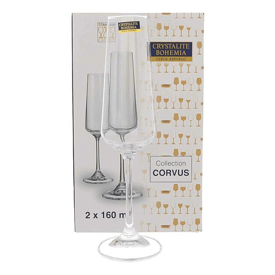 Бокал для шампанского, 160 мл, стекло, 2 шт, Bohemia, Corvus, 91L/1SC69/0/00000/160-264